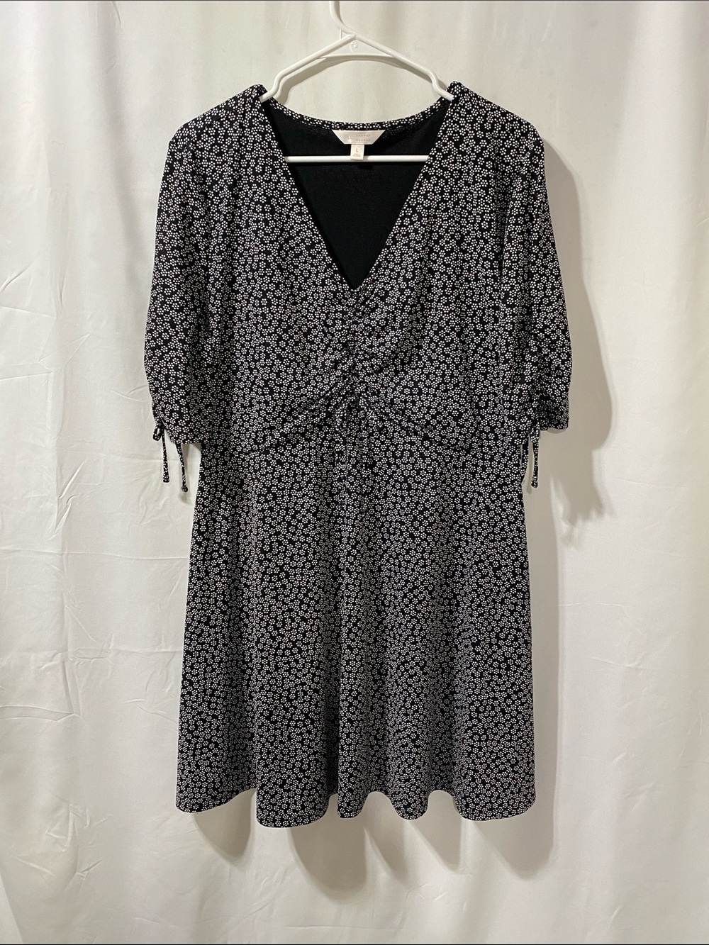 LC Lauren Conrad Black Floral Midi Dress with V-Neck